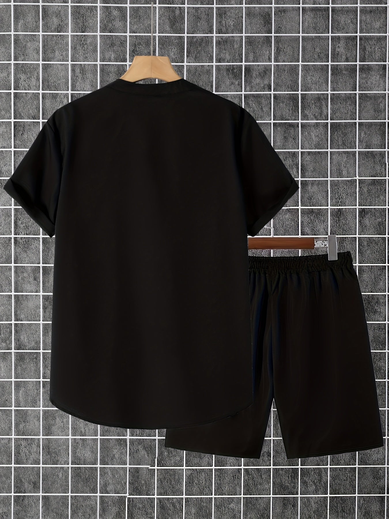 2pcs Printed Men's Summer Short Sleeve Button Shirt and Shorts Set