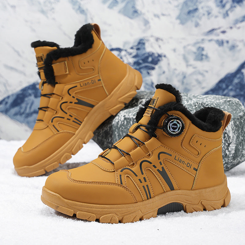 ZQBOBING Men'S Winter Hiking Boots - Slip-Resistant Traction, All-Season Outdoor Trekking Shoes with Cushioned EVA Insole - Lightweight Ankle Support for Mountain Climbing, Snowshoeing, Everyday - Brown/Black Accent - Lace-Up