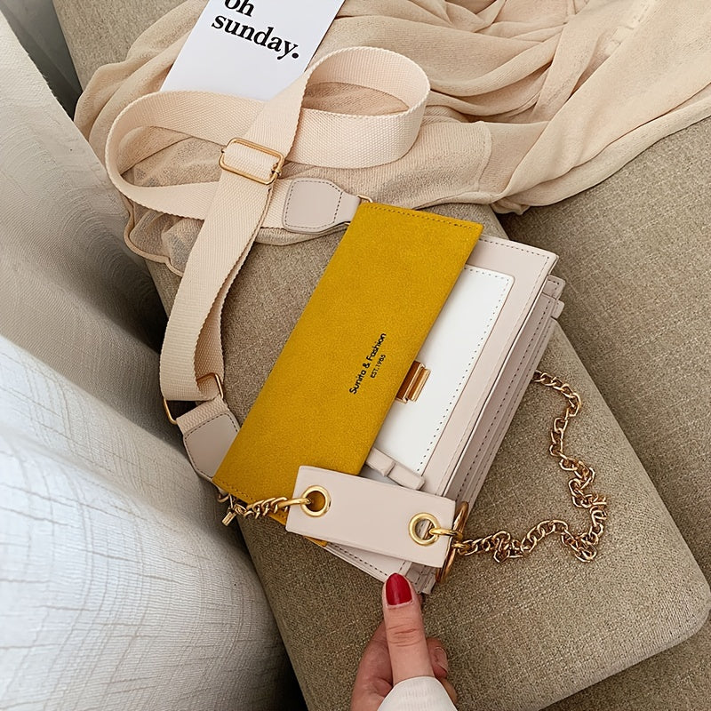 Chic Mini Crossbody Bag for Women - Stylish Synthetic Faux Leather with Golden Chain Strap, Buckle Closure, and Decorative Painted Edges - Perfect for Phone & Essentials