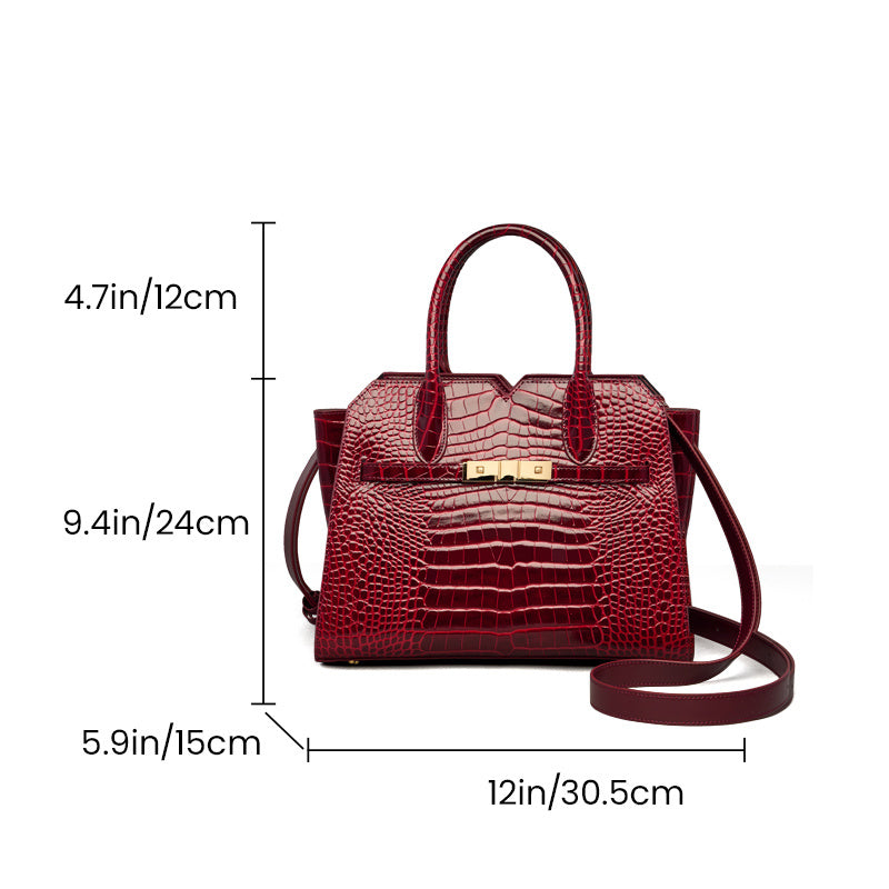 Elegant Crocodile-Pattern Leather Women's Tote & Crossbody Bag