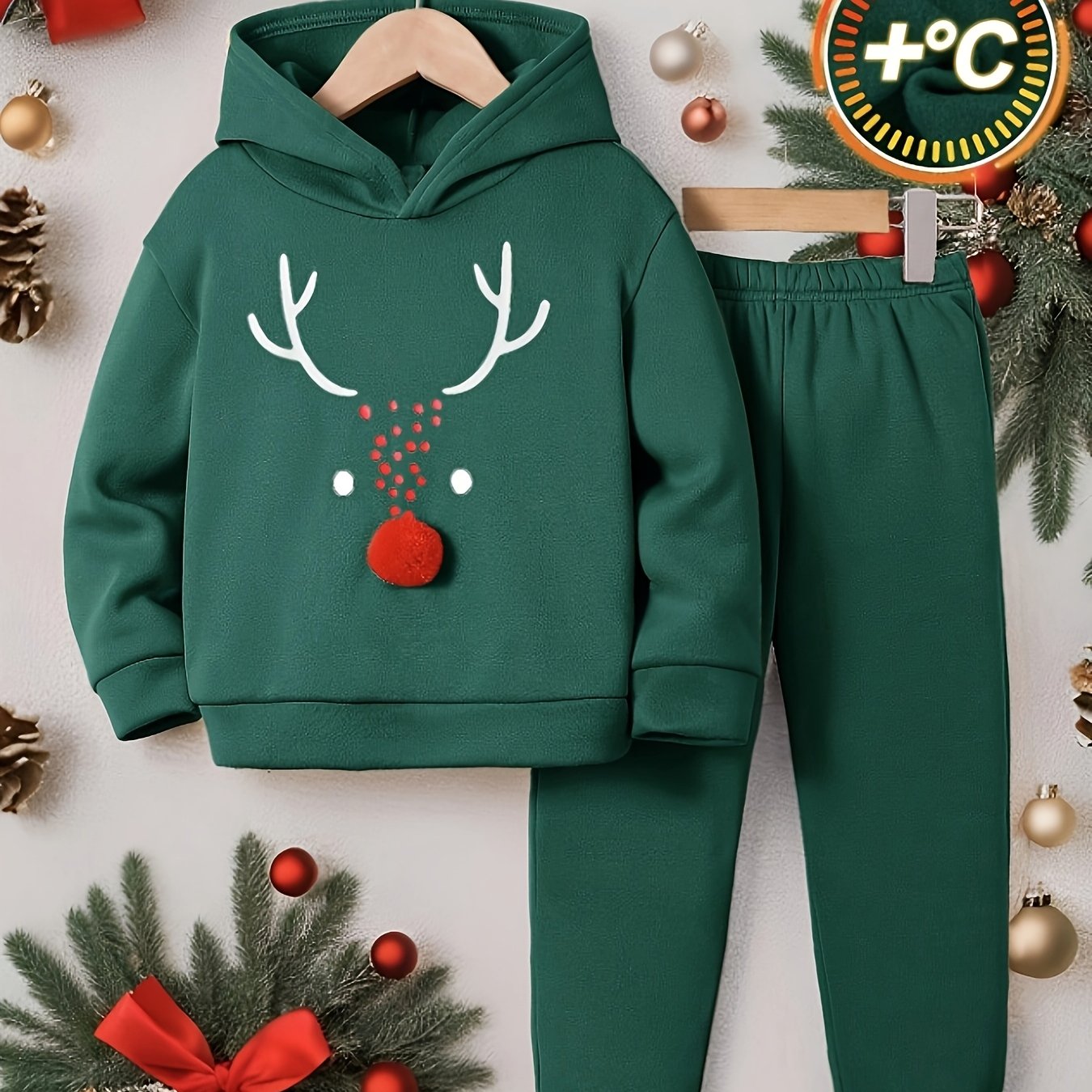 Creative Christmas Reindeer Pattern Design, Boy's 2pcs Co Ord Set, Comfy Long Sleeve Hoodie & Casual Versatile Sweatpants, Warm Fleece Outfit, Ideal For Autumn And Winter Outdoor Wear
