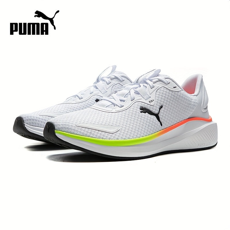 PUMA Unisex Sneakers - Low-Top Gym Sneakers in White/Black/Neon Green Accent - Breathable Fabric Upper Cushioned Rubber Sole - Lightweight Running Shoes for Men Women - Ideal for Training, Everyday Formal Wear, Sporty D