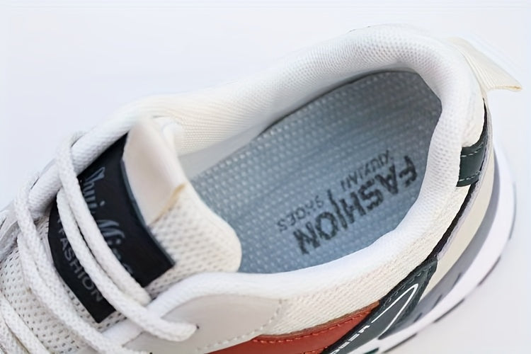 Men's Breathable Mesh Running Sneakers - Durable, Anti-Slip, Odor-Resistant Casual Shoes with Rubber Sole for Spring Fall, Low-Top Lace-Up Design in White, Black Green