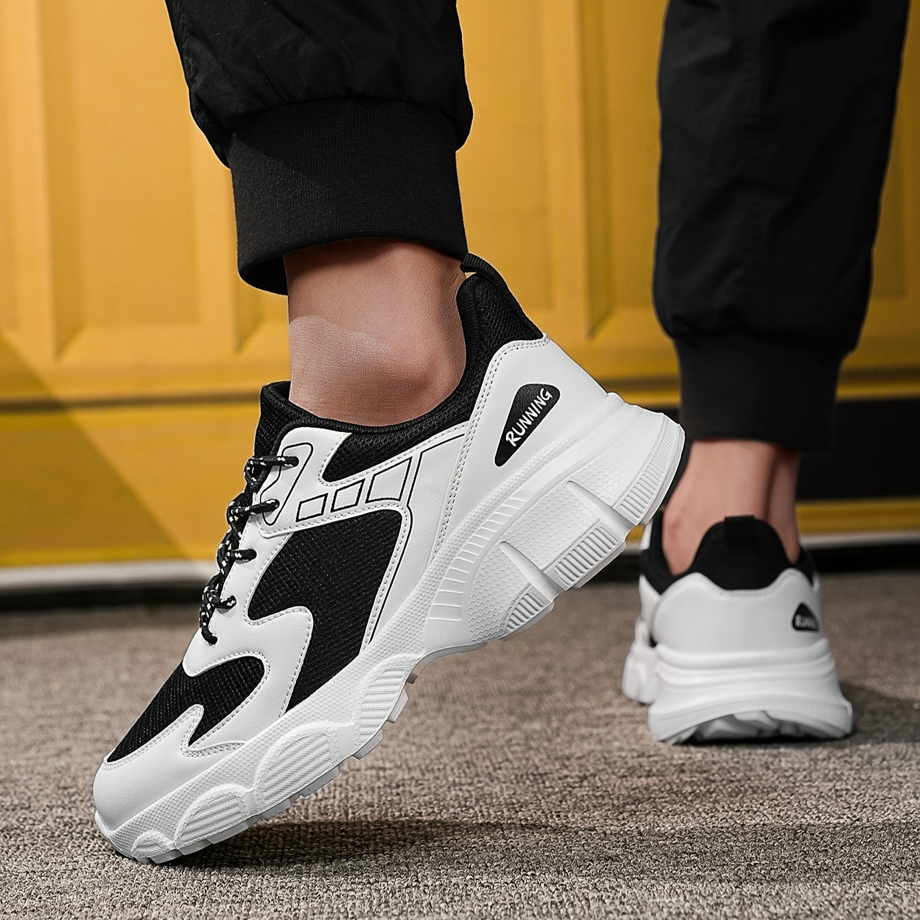 Men's Fashionable Black and White Sneakers - Retro Sports Shoes, Comfortable Outdoor Footwear