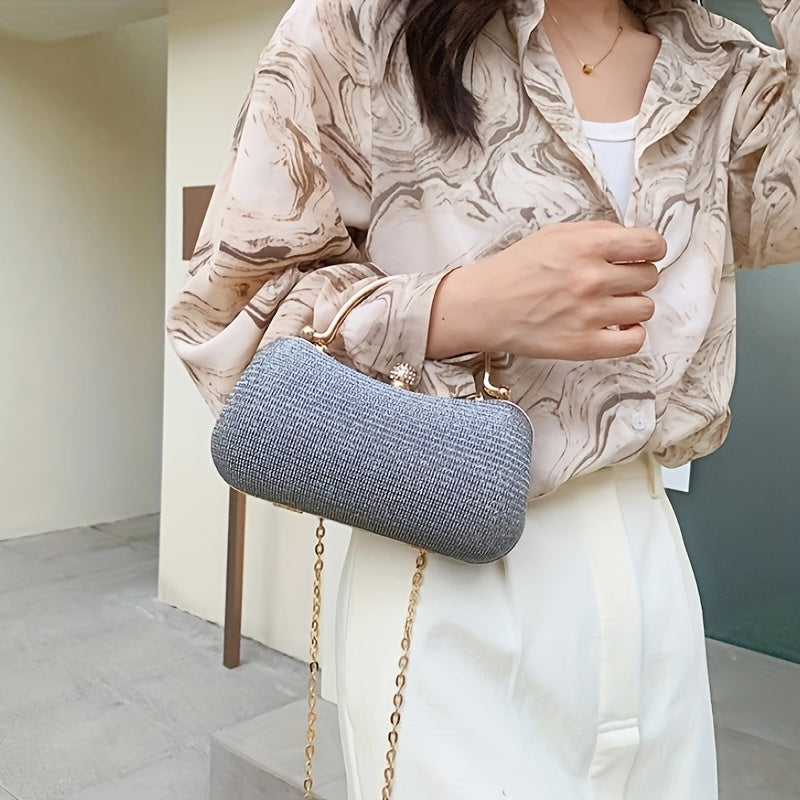 Glittering Rhinestone Women's Evening Bag, Sparkly Crossbody Chain Handbag, Clutch Purse For Parties And Dinners