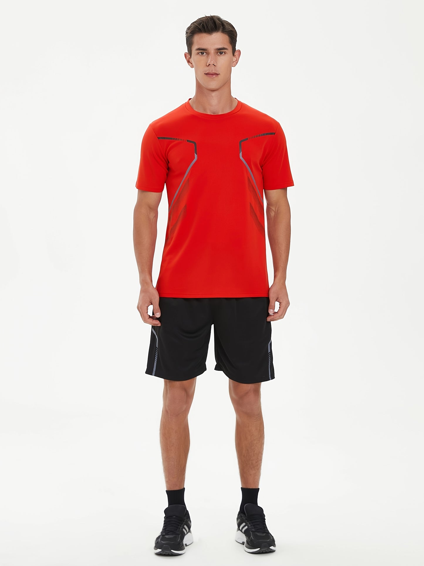 2pcs Men's Running Sportswear Set Summer Ice Sliky Fiber Fabric Quick-Dry Sweat-Absorbent Fitness Casual Short Sleeve Shorts Outfit