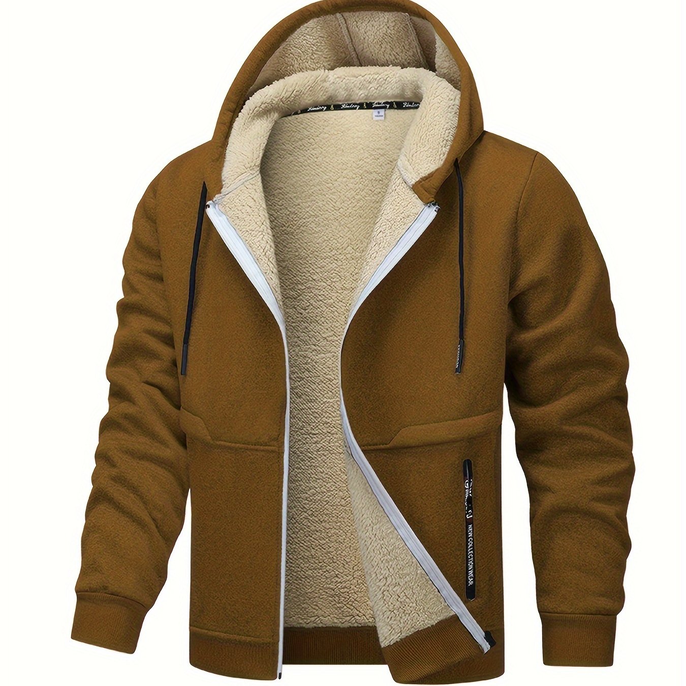 1pc Men'S Casual Style Hooded Jacket, Thick Fleece Lined, Warm