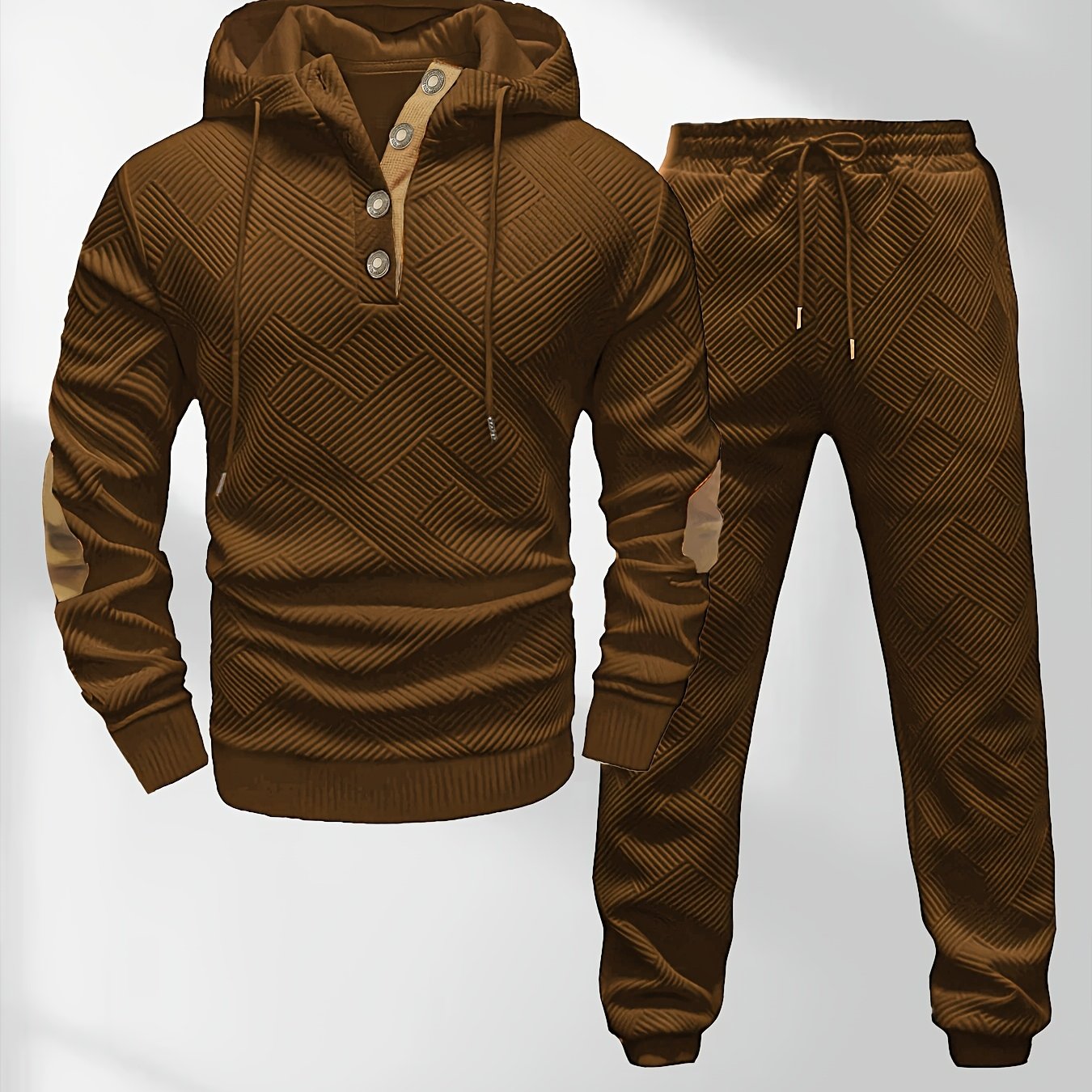 Men's Casual Fashion Set Knit Jacquard Hoodie and Pants 2pcs Set