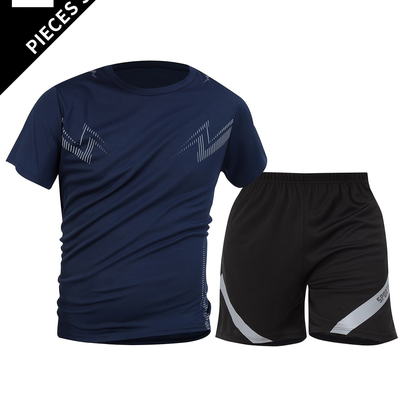 2pcs Summer New Lightning Print Sports Suit Men's Short Sleeve Shorts Outdoor Fitness Breathable Quick-Dry Loose Running Outfit Set