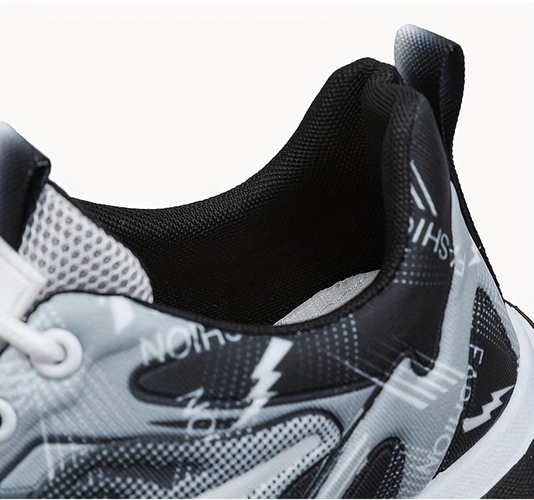 Men's Sneakers - Lightweight Cushioned Platform Sneakers with Lace-Up Closure, Non-Slip PVC Sole - Breathable Gym, Running, Casual Shoes in Grey/Black colorway - for Everyday Light Hiking, Gym Shoes