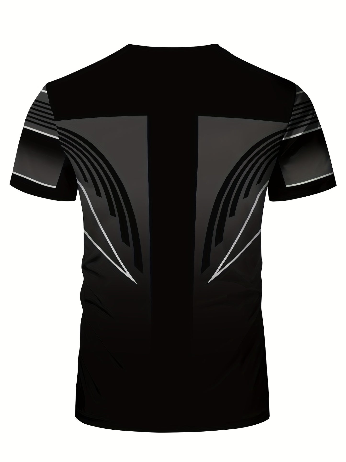 Men'S Slim Fit Breathable T-Shirt with Intricate Black White Geometric Print - Moisture-Wicking Polyester-Spandex Blend, Machine Washable, Round Neck Short Sleeve for Summer Casual Wear, Gym, Hiking Outdoor Activities