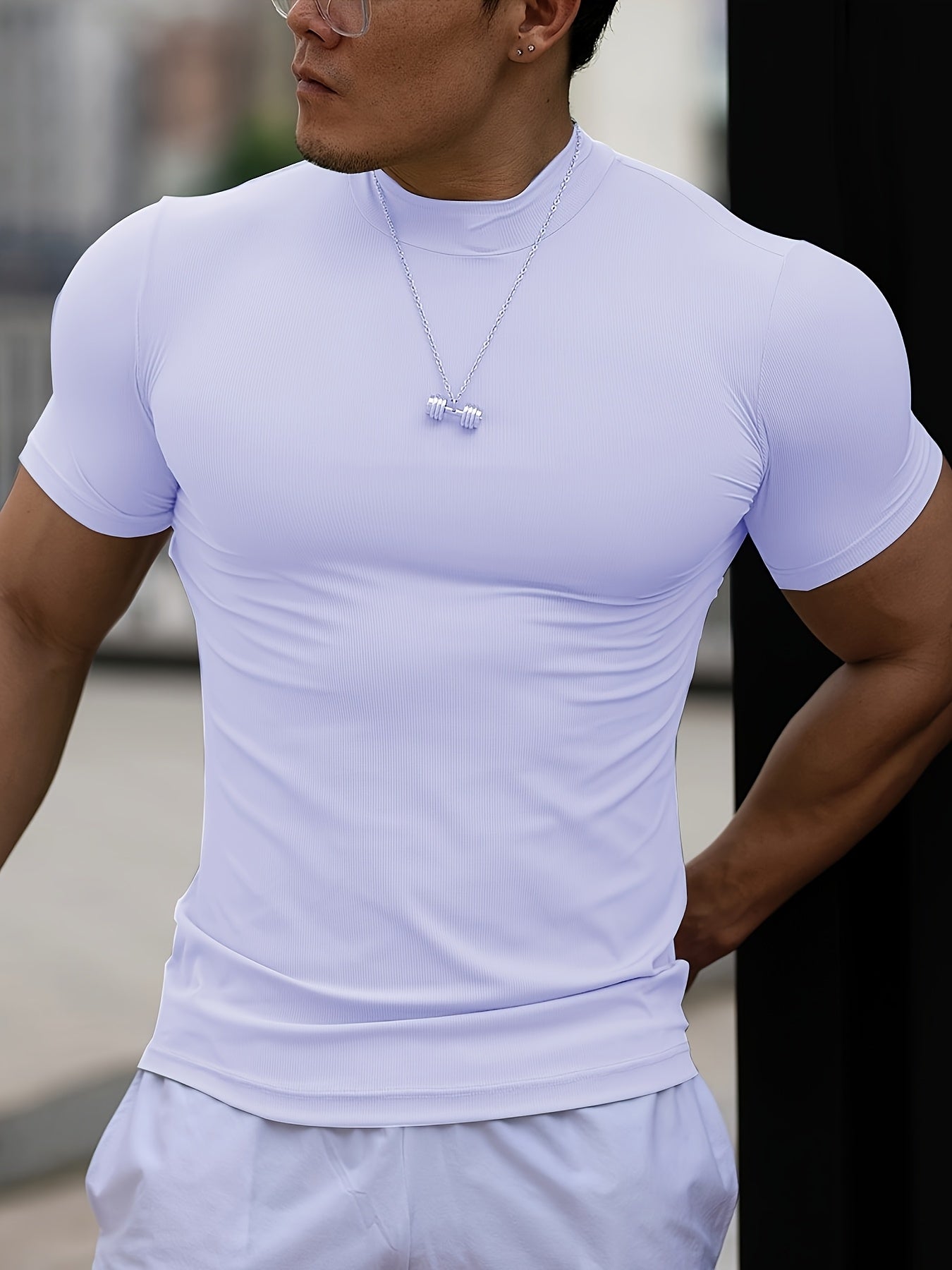 Men'S White Short Sleeve T-Shirt - Stretchy, Moisture-Wicking, Round Neck, Casual Fitness Wear for Summer, Sporty Style, Sportswear Tee Sporty Neckline Stretchy Fabric