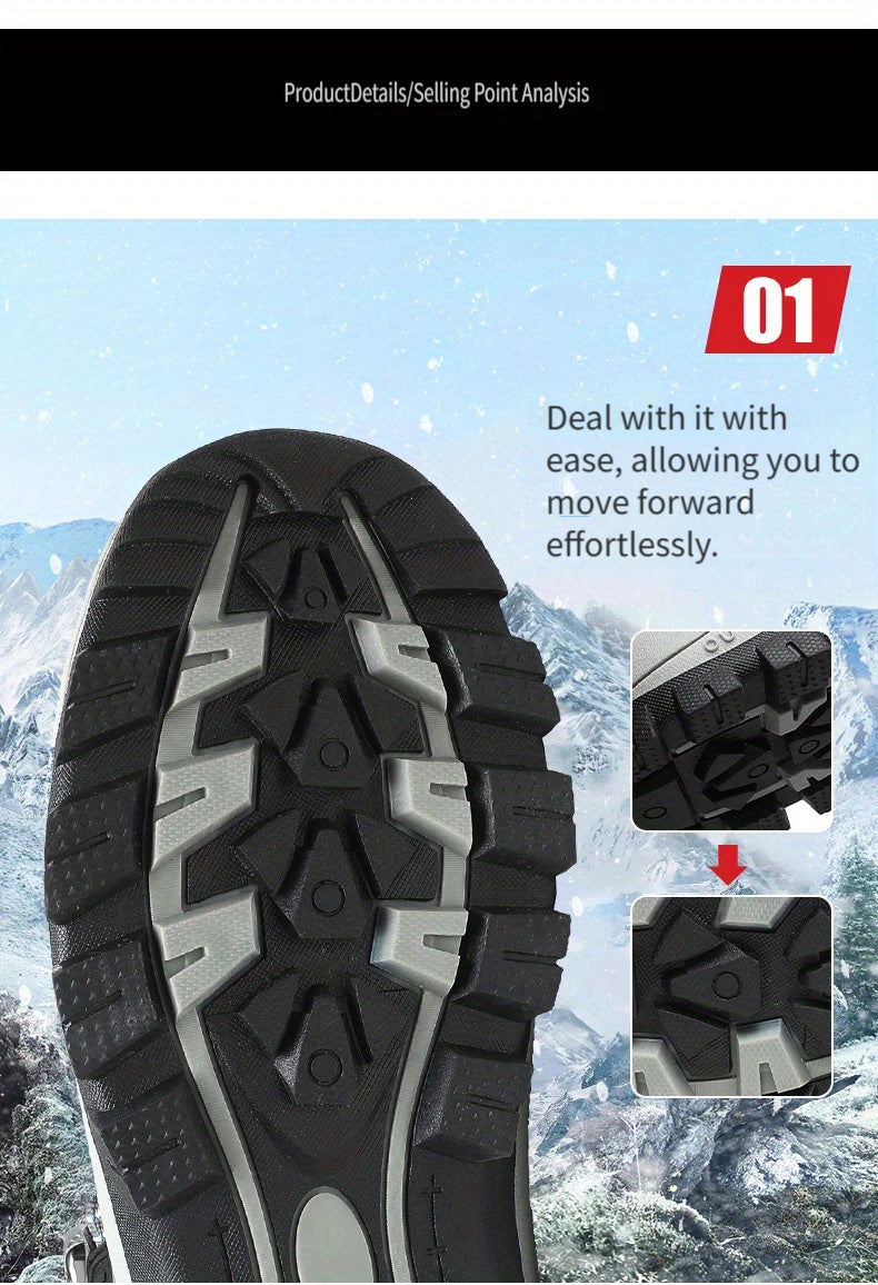 Men'S Winter Snow Warm Hiking Boots, Plush Ankle Boots, Lace-Up Outdoor Trend Style, Suitable for Hiking on Snowy Ground