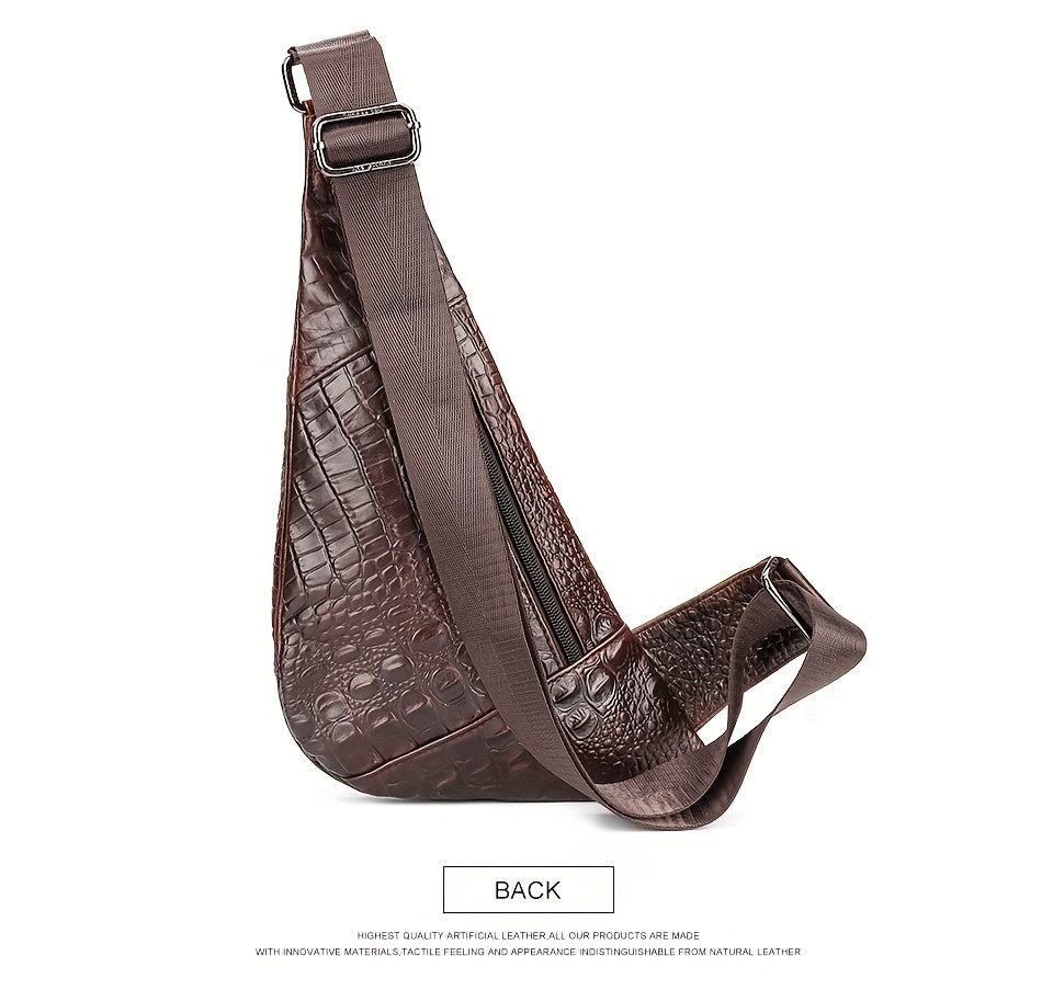 HUMERPAUL Men'S Casual Brown Leather Crossbody Bag with Alligator Print - Adjustable Strap, Multi-Compartment, Everyday Commute Shoulder Bag, Everyday Bag Casual Style Bag Adjustable Strap Bag