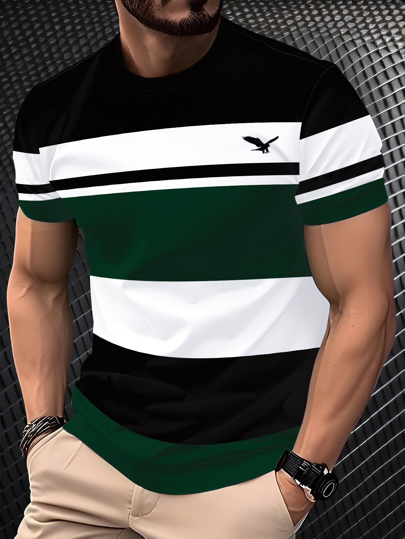 Men'S 3D Digital Print Short Sleeve T-Shirt - Breathable Round Neck, Non-See-Through, Lightweight Comfortable, Casual Style with Eagle Logo, Perfect for All Seasons, Versatile Clothing Stylish Graphic Tee Comfortable Fi
