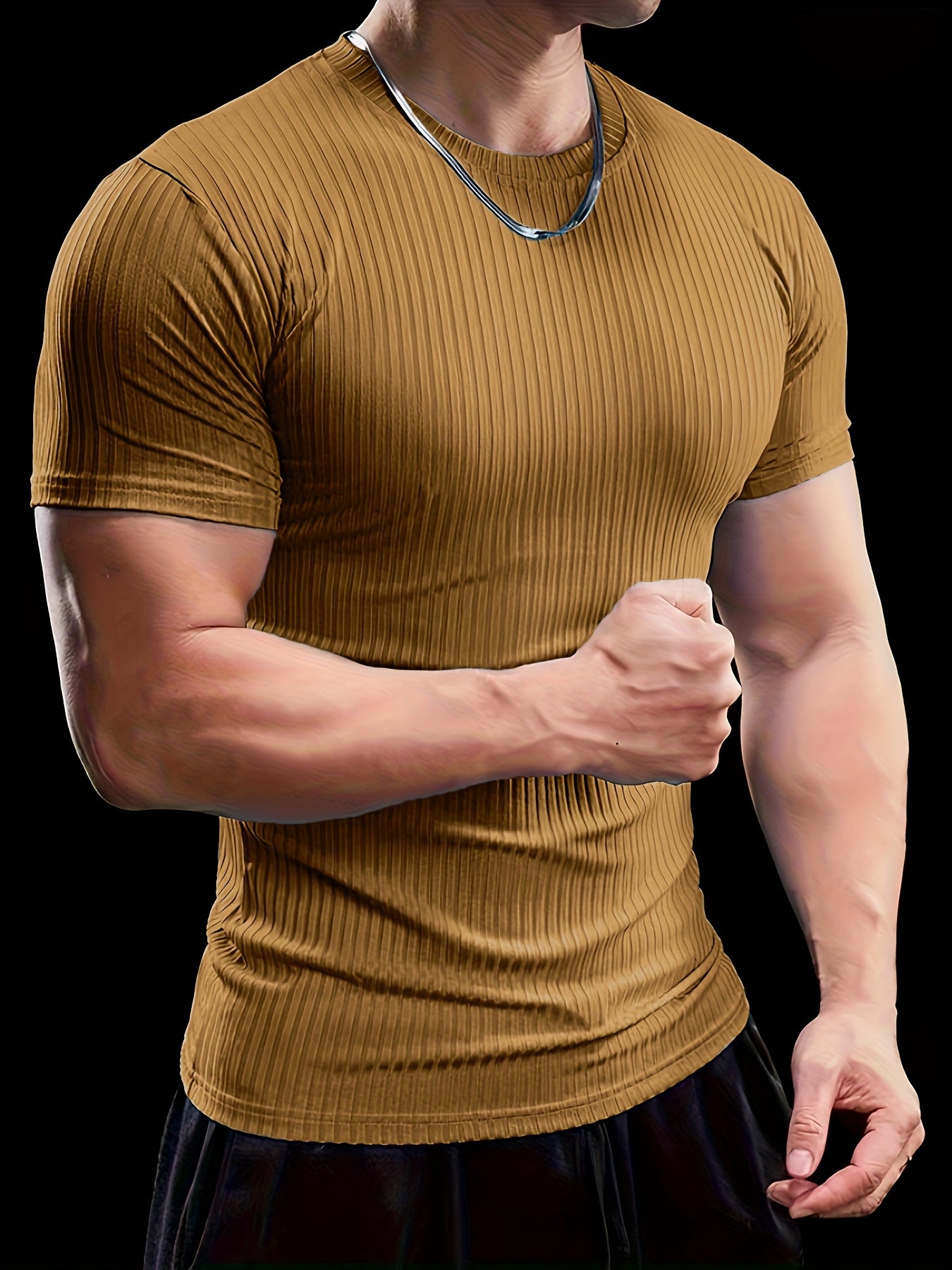 Men's Stretch Fit Short Sleeve T-Shirt - Breathable, Comfortable Polyester Blend, Solid Blue, Crew Neck, Casual Sporty Style for Spring/Summer