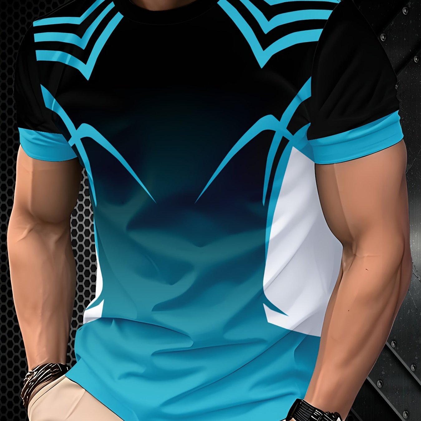Men'S 3D Printed Graphic T-Shirt - Black, Blue White, Short Sleeve, Round Neck, Casual Fit, All-Season Wear, Casual Attire Modern Graphic Tee Comfortable Fit, PLUS SIZE