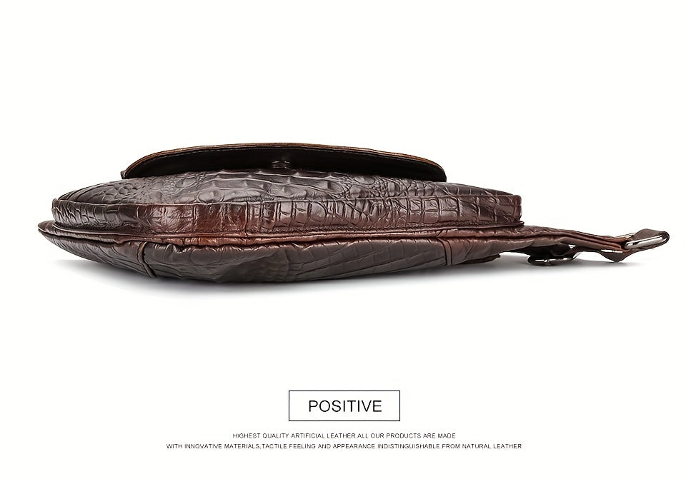 HUMERPAUL Men'S Casual Brown Leather Crossbody Bag with Alligator Print - Adjustable Strap, Multi-Compartment, Everyday Commute Shoulder Bag, Everyday Bag Casual Style Bag Adjustable Strap Bag