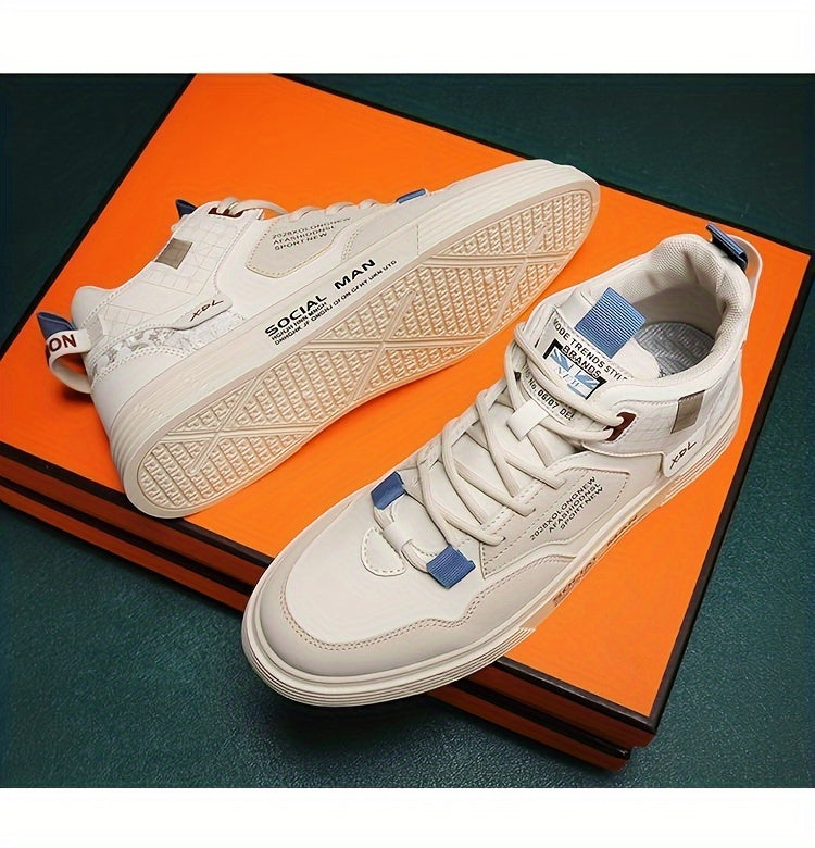 Men's High Top Lace Up Skateboard Shoes, Trendy Non Slip Casual Shoes For All Seasons Outdoor Walking Traveling Party