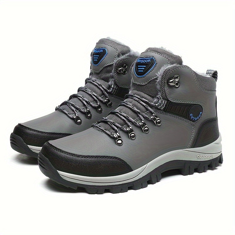 Men'S Winter Snow Warm Hiking Boots, Plush Ankle Boots, Lace-Up Outdoor Trend Style, Suitable for Hiking on Snowy Ground