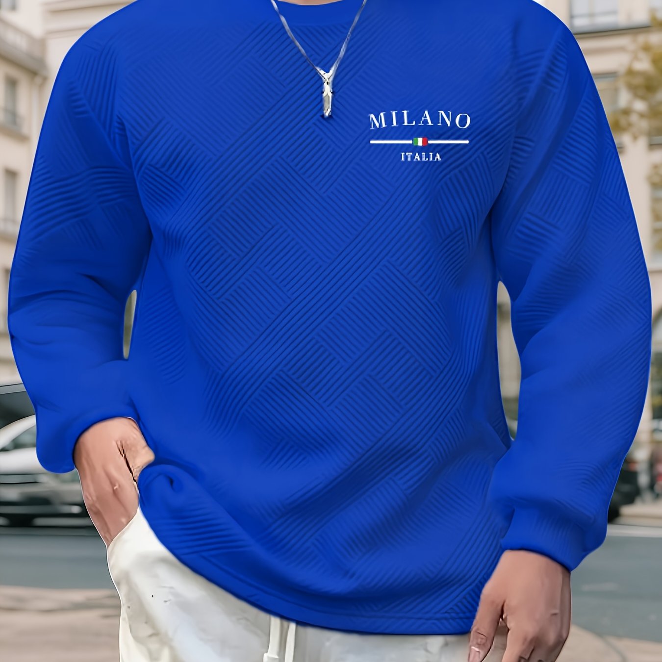 Men'S Casual Long Sleeve Crew Neck Sweatshirt | Heavyweight Geometric-patterned, Regular Fit, Ideal for Spring/Fall