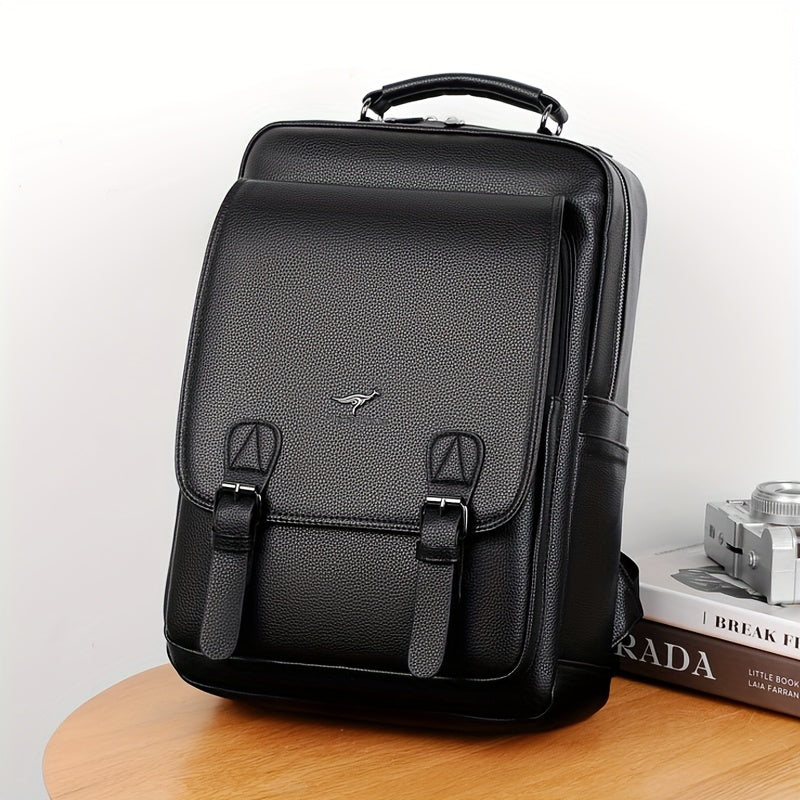 Stylish Men's Backpack - Multifunctional, Large Capacity for 39.62cm Laptop, Business Travel Ready, Durable PU Material