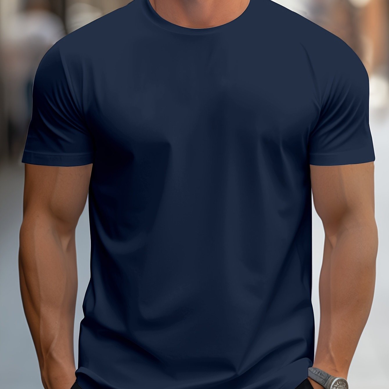 1pc Men's Spring Summer Casual Short Sleeve T-Shirt - Solid Black, Regular Fit Round Neck, Breathable Fabric for Gym, Outdoor Casual Attire, Gym Shirts, Durable Casualwear, Smooth Texture