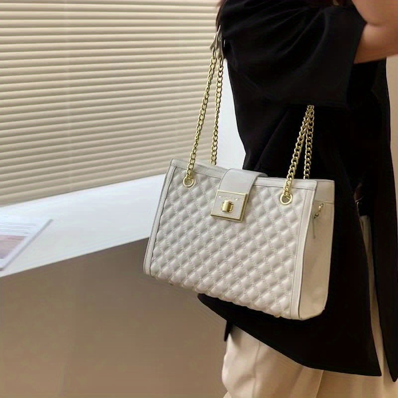 Women'S Vintage Classic Quilted Shoulder Bag, Stylish Chain Crossbody Bag, Easy Casual Commuting Tote