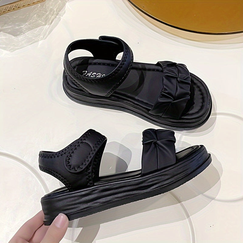 Women's Solid Color Flat Sandals, Casual Open Toe Summer Shoes, Comfortable Ankle Strap Sandals