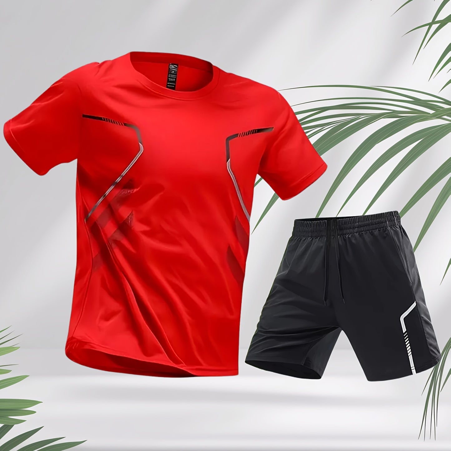 2pcs Men's Running Sportswear Set Summer Ice Sliky Fiber Fabric Quick-Dry Sweat-Absorbent Fitness Casual Short Sleeve Shorts Outfit
