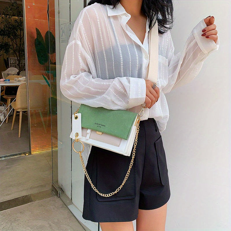 Chic Mini Crossbody Bag for Women - Stylish Synthetic Faux Leather with Golden Chain Strap, Buckle Closure, and Decorative Painted Edges - Perfect for Phone & Essentials
