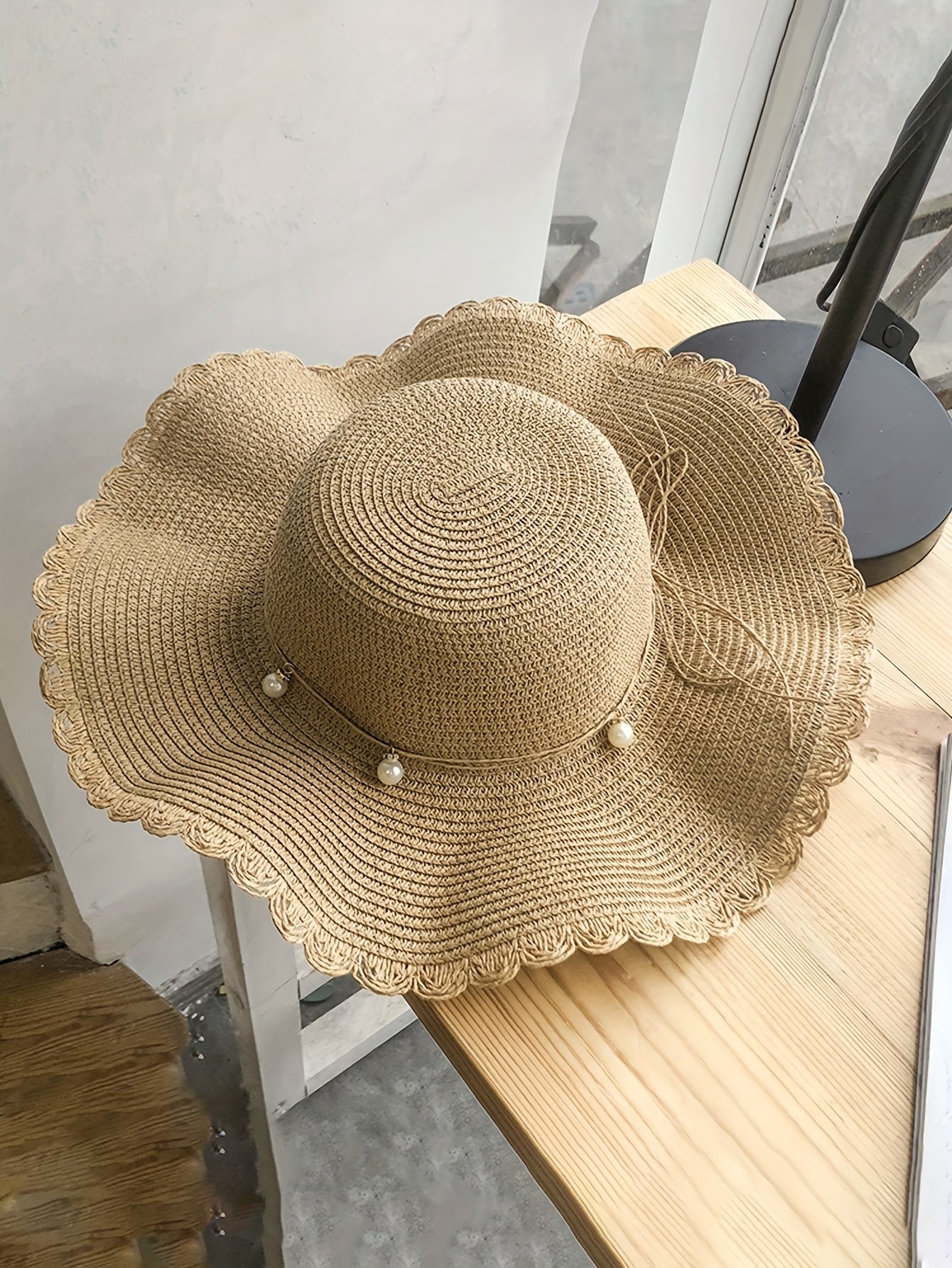 Women's Wide Brim Straw Sun Hat with Accents & Adjustable Ribbon - Protection Lace Trim Beach Wedding Casual Outdoor Hat for All Seasons