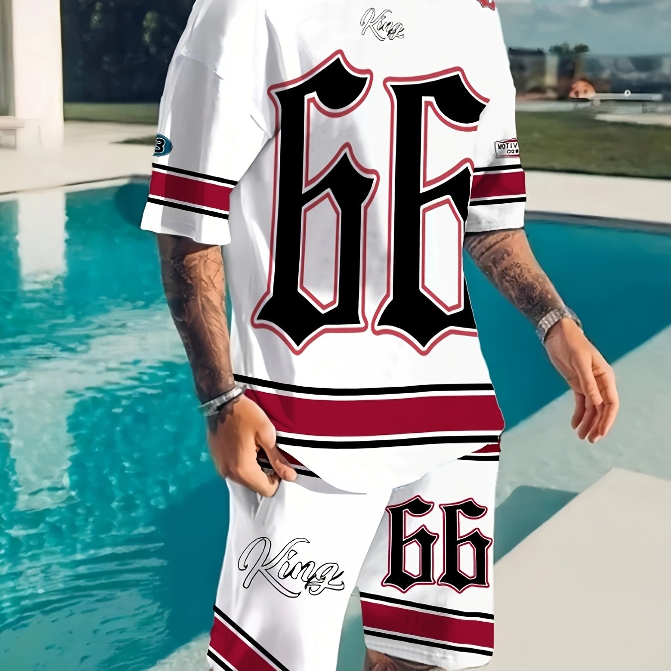 3D Adult Men's T-shirt Shorts Striped Panel Digital Printing Short Sleeve T-shirt Casual Daily Wear, Pattern T-shirt, Summer Pattern T-shirt, Pattern Men's T-shirt Shorts 1 Set of 2