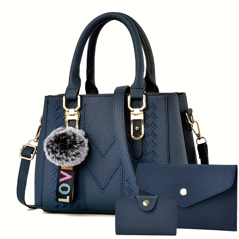 Women's Quilted PU Leather Crossbody Shoulder Bag - Black