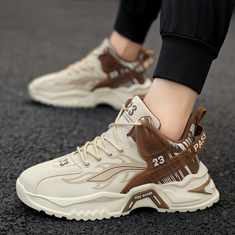 Men's Sports Casual Shoes Spring/Summer New Thick-Soled Anti-Slip PU Running Shoes Fashionable Versatile Outdoor Travel Shoes