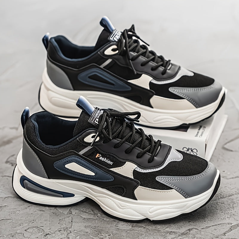 Men's Fashion Sneakers - White/Black/Brown PU Upper, Breathable Fabric Lining Cushioned EVA Insole, Durable PVC Sole, Lace-Up Mid-Top Design for All-Season Casual Daily Wear, High Top Sneakers, Versatile Footwear, Modern