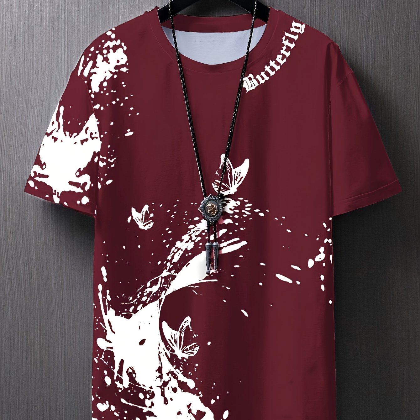 Men's Flat Shoulder Casual Butterfly Print Short Sleeve T-Shirt XT7119