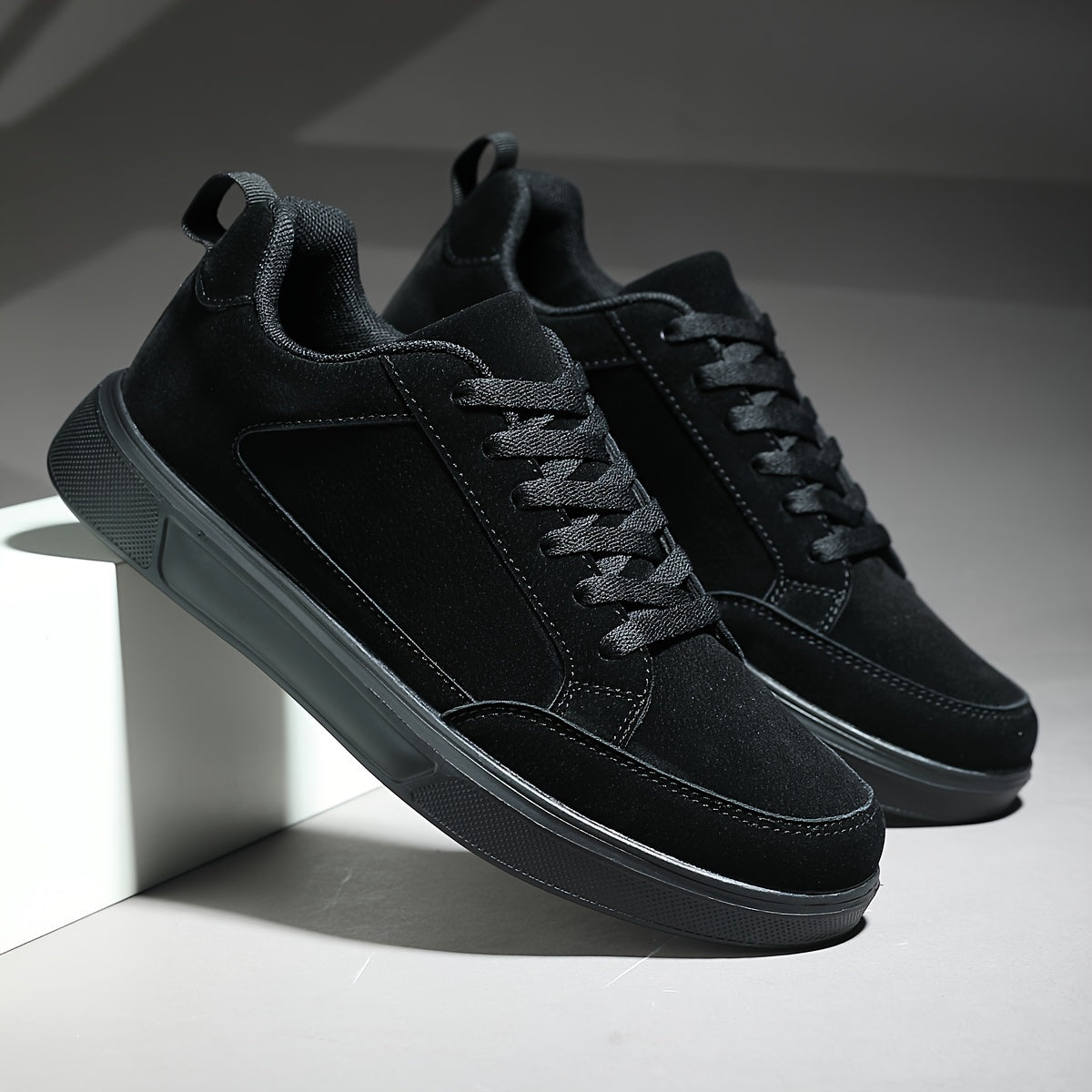 Men's Classic Black Sneakers - Comfortable, Breathable & Stylish Lace-Up Casual Shoes for Outdoor Activities - ayq