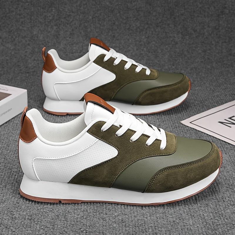 Men'S Breathable Athletic Sneakers - Lightweight, Soft, Non-Slip Running Shoes with EVA Sole for Sports, Travel Casual Wear - White Brown Two-Tone Design, Lace-Up Low Tops, All-Season Comfort, Sports Footwear, Sleek Sport