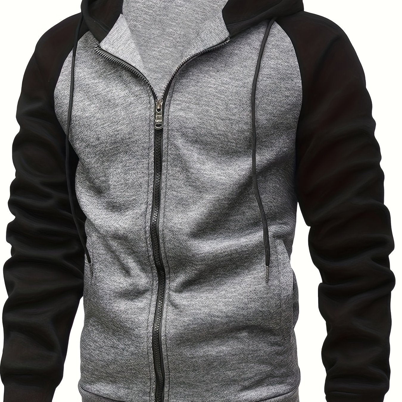 Men's Autumn and Winter Zipper Sweater Contrast Color Shoulder Sleeve Hoodie