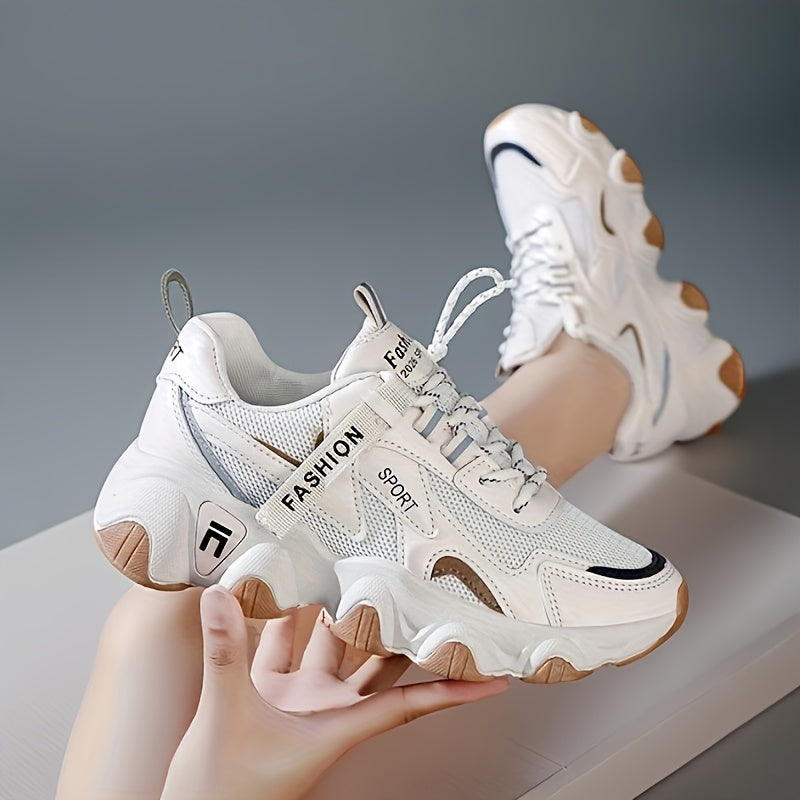 Women's Breathable Mesh Sneakers - Casual Lace-Up, Low Top Sneakers with Faux Cover PU Sole for Summer