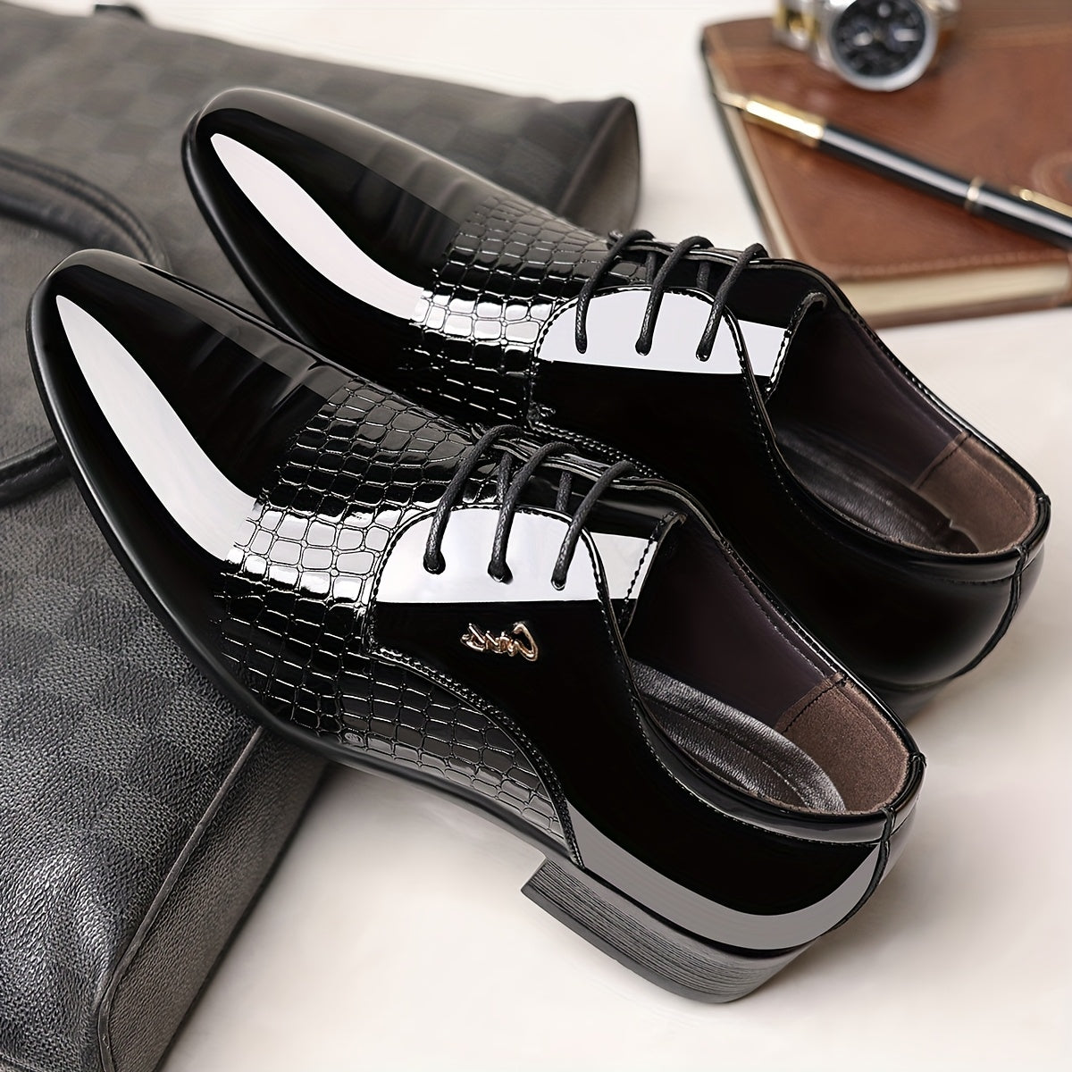 Men's Dress Shoes, British Style Elegant Lace-up Pointed Toe Loafers, Wedding Shoes, Gift for Men, Youth Formal Business Casual Shoes, Black - ayq