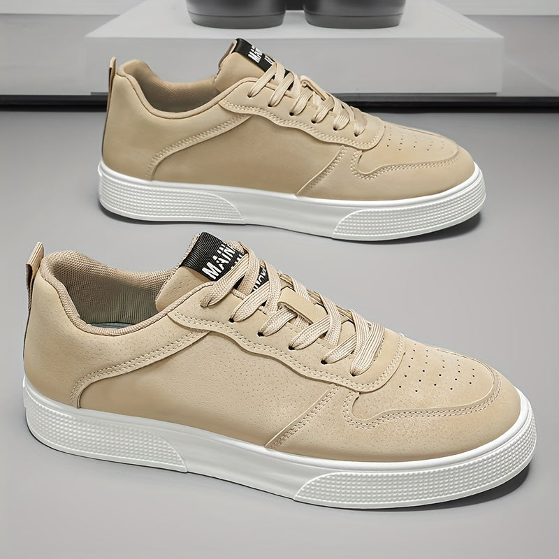 1 Pair MAINALUN Men'S Skateboarding Sneakers - Low-Top Lace-Up Casual Shoes with Thick PVC Sole, Breathable Fabric Lining Durable Synthetic Upper for Daily Wear, Outdoor, Travel, Parties - Green/Black/Khaki, Skateboarding S