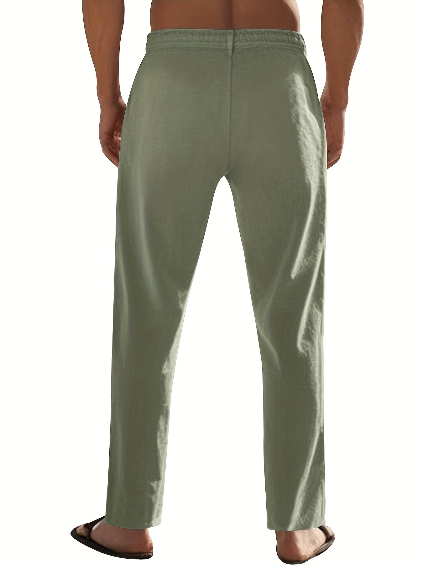 Men'S Casual Linen Drawstring Pants - Comfortable Straight Fit, Lightweight & Breathable for Beach & Outdoor Activities, Beach Casual Wear|Straight Fit Pants|Lightweight Fabric