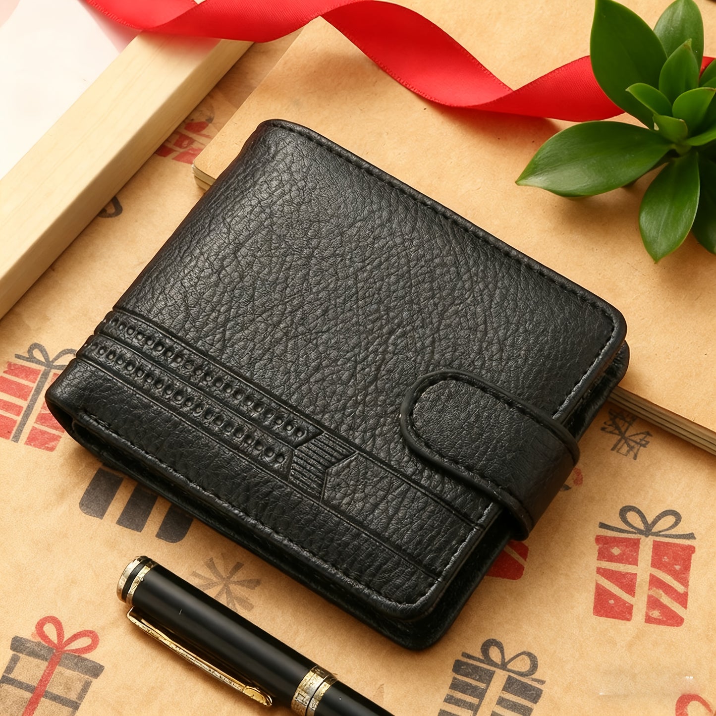 Men'S Ultra-Thin Wallet | Durable Starfruit Pattern Faux Leather, Large Capacity, Secure Snap Closure, Compact and Simple Style, Ideal for Business, Daily Use, and Gifts - Black | Perfect for Valentine'S Day, Birthdays, Anniv