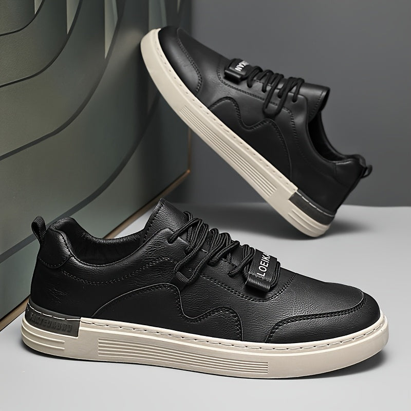 Men'S Casual Low-Top Sneakers - Lightweight, Comfortable Versatile Skate Shoes in Black with White Accents, Lace-Up Design for Outdoor Hiking Casual Wear, Outdoor Hiking Shoes Stylish Lowtops Comfortable Footwear