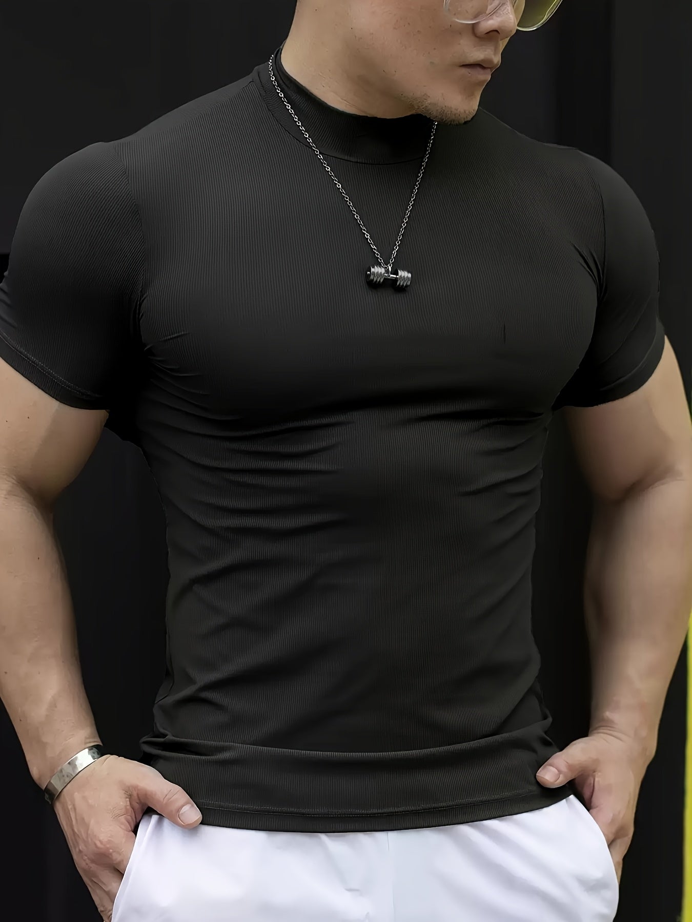 Men'S White Short Sleeve T-Shirt - Stretchy, Moisture-Wicking, Round Neck, Casual Fitness Wear for Summer, Sporty Style, Sportswear Tee Sporty Neckline Stretchy Fabric