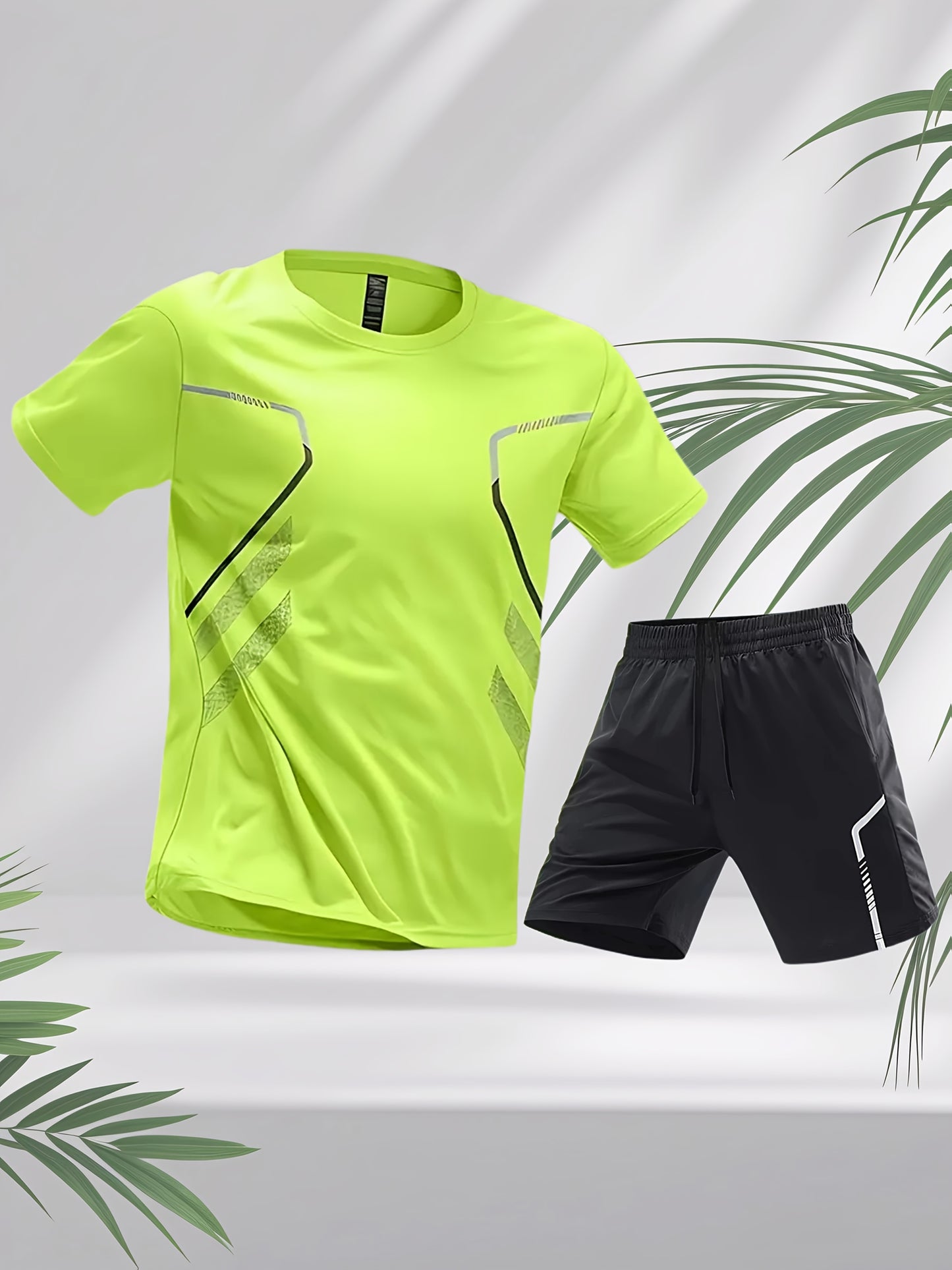 2pcs Men's Running Sportswear Set Summer Ice Sliky Fiber Fabric Quick-Dry Sweat-Absorbent Fitness Casual Short Sleeve Shorts Outfit