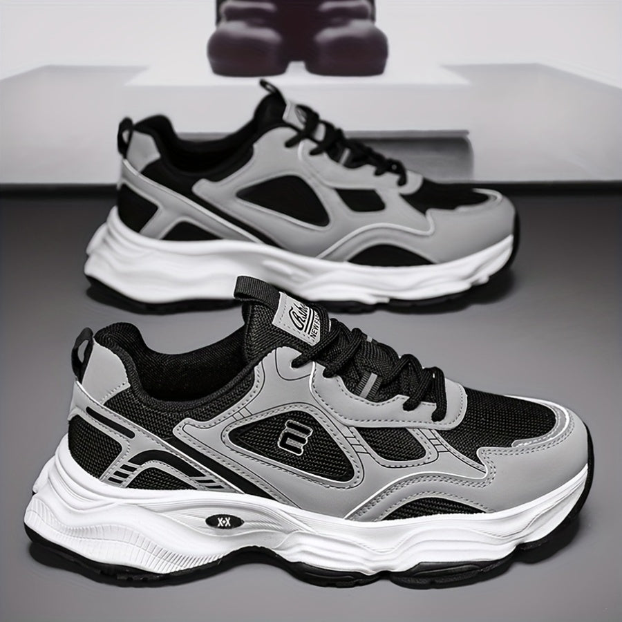 Men'S 2025 New Fashionable Low-Top Sneakers with Thick Sole - Non-Slip, Outdoor Casual Shoes for Teenagers and Young Adults, White and Golden Accents, All-Season Comfort, Casual Footwear Modern Sneaker Design Rubber Base