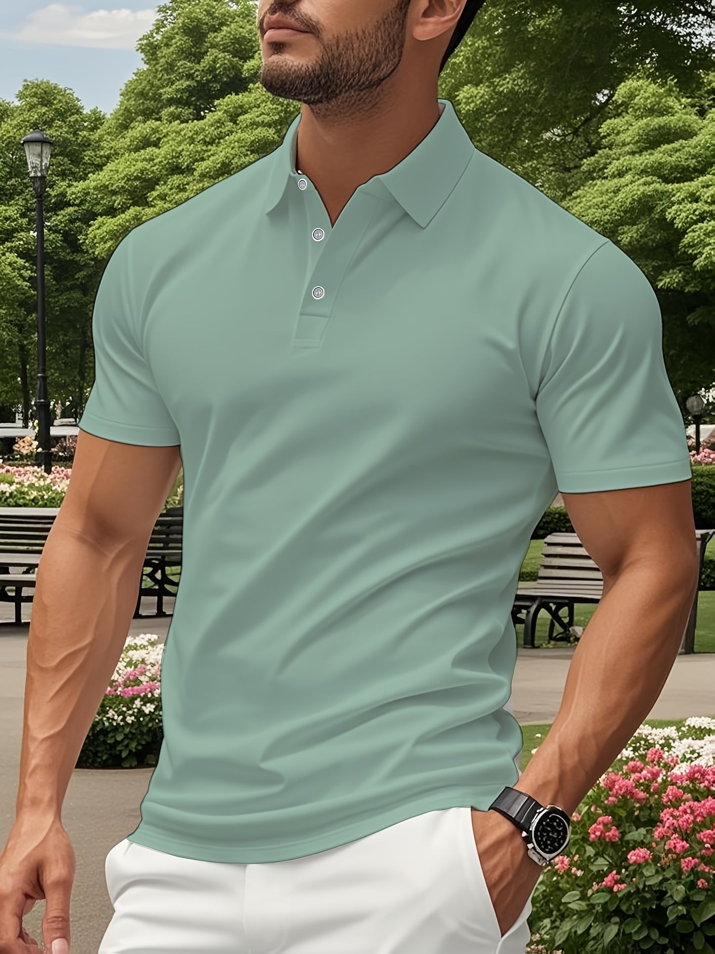 Men's Lightweight Breathable Shirt - Quick-Dry Polyester Button-Up Collar Formal & Casual Business-casual Office Wedding Party Attire - Easy-Care Everyday & Special Occasion Shirt, Easycare Fabric